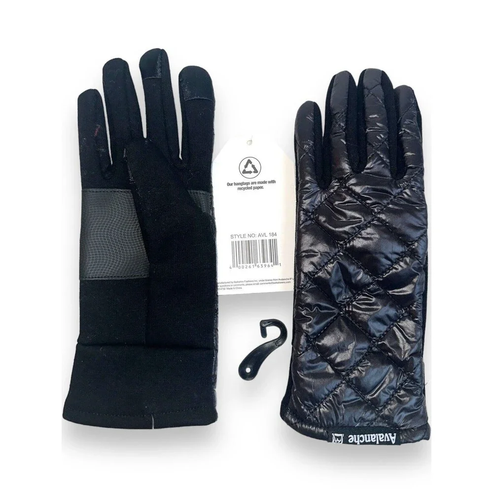 Womens Gloves Black Quilted Puffer Padded Smart Ladies Gloves Avalanche